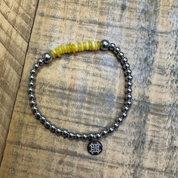 Rustic Cuff Beaded Bracelet Silver yellow - Picture 1 of 3